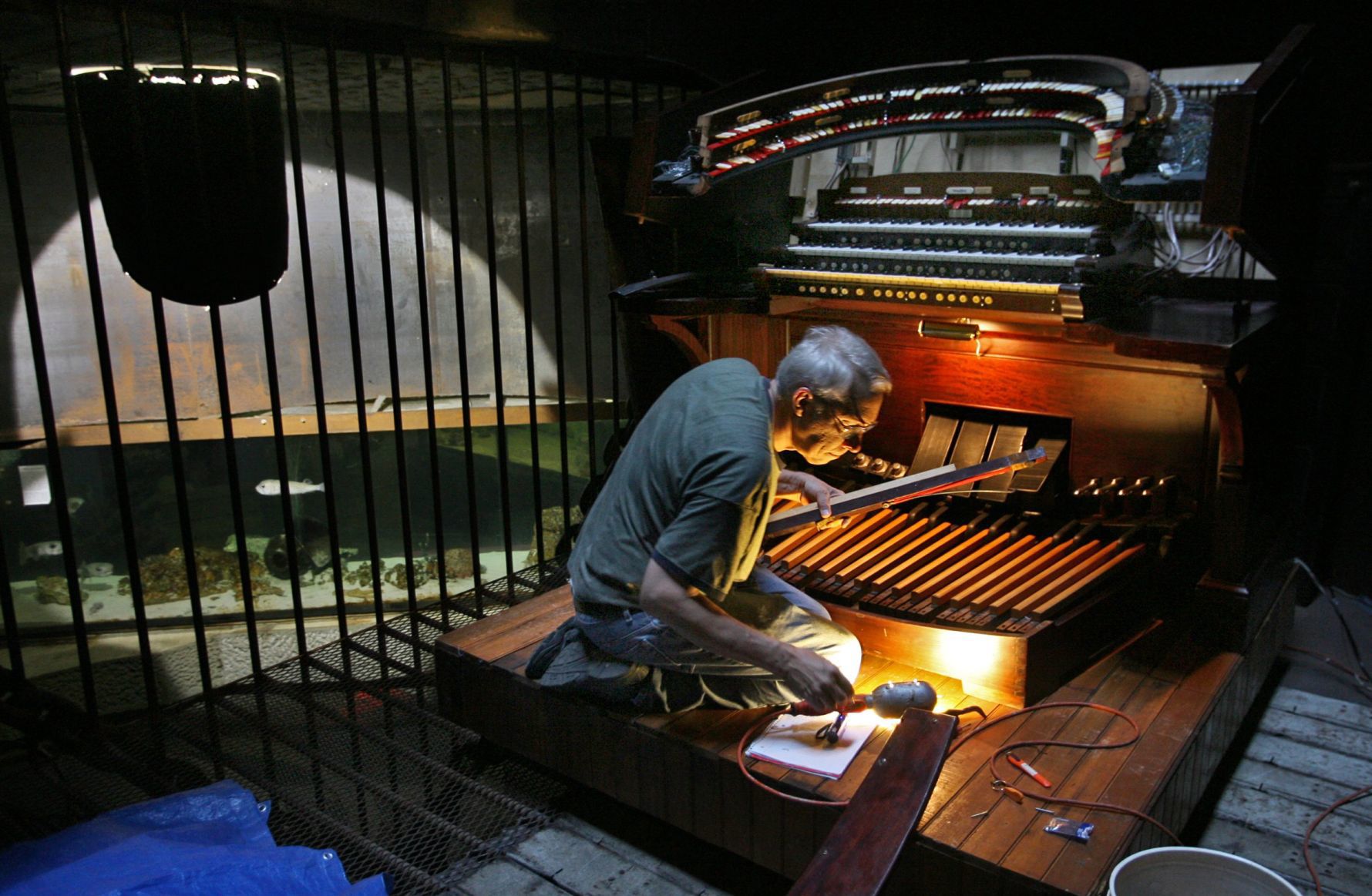 Getting the organ ready at City Museum